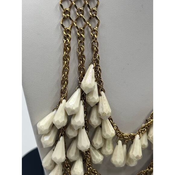 Kate Spade NY Three Tier Gold Tone Resin Dangle Statement Bib Layered Necklace - Picture 2 of 16